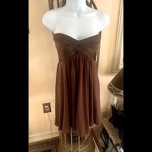 LVLX Strapless Brown Baggi Bottom Mini Cocktail Dress